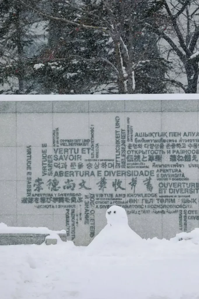 Muñeco de nieve en la Universidad de Lenguas Extranjeras de Dalian, diciembre de 2023. 
Fuente: https://www.sohu.com/a/745674619_121124029

